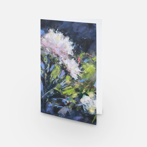 White Peonies Cards (3) 4.6" x 7.2" inches with White Envelopes